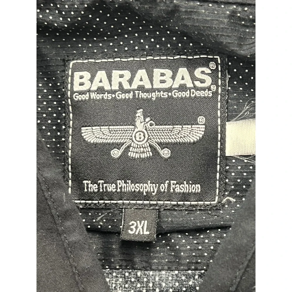 Barabas Button Down Shirt 3XL‎ Black Gray Micro Dot Striped Long Sleeve Cotton